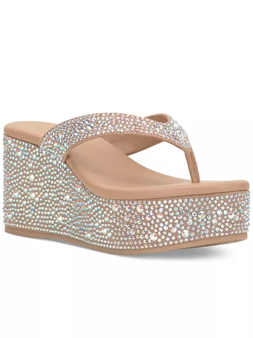 Embellished Nude Platform Wedge Thong Sandal